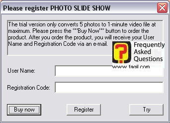 התוכנה לניסיון, ולהקשת קוד  הרכישה , תוכנת PHOTO SLIDE SHOW