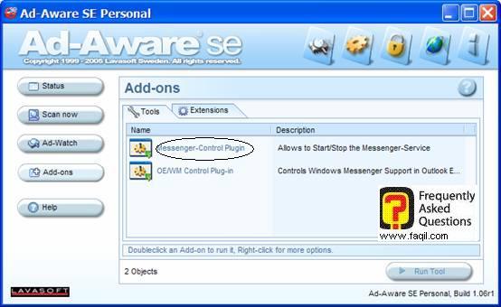 הקליקו פעמיים על Messenger-Control Plugin, פלאג הפסקת פעילות המסנגר, בעת העלאת ווינדוס
