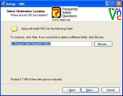 מיקום היעד להתקנה,Real VNC