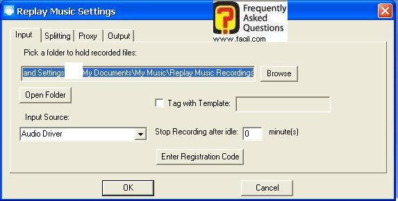 לשונית Input, תוכנת Replay Music  