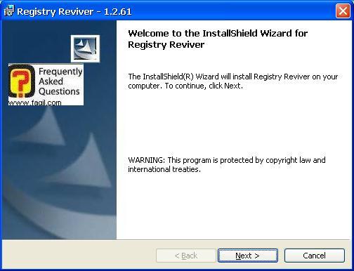 מסך ברוכים הבאים להתקנה, תוכנת Registry reviver  