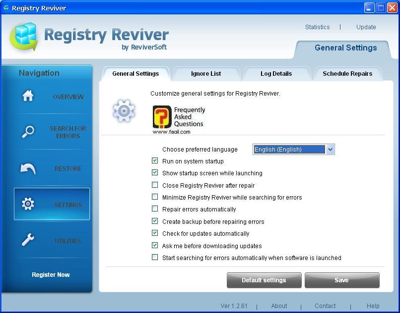 הגדרות, תוכנת Registry reviver   