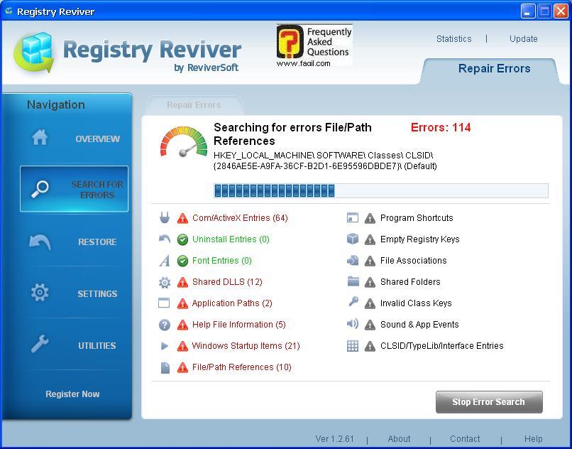 סריקה החלה, תוכנת Registry reviver   