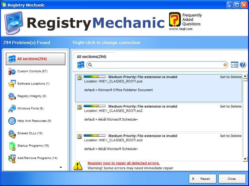 סיום הסריקה,תוכנת Registry Mechanic 
