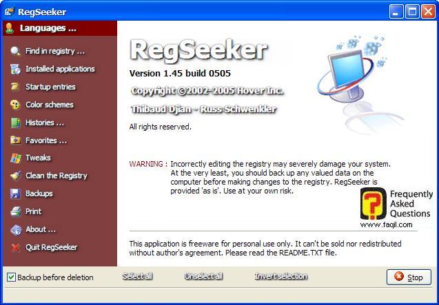 המסך הראשי,תוכנה RegSeeker