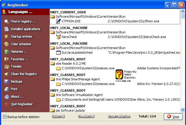 לשונית Install Applicatons,תוכנה RegSeeker