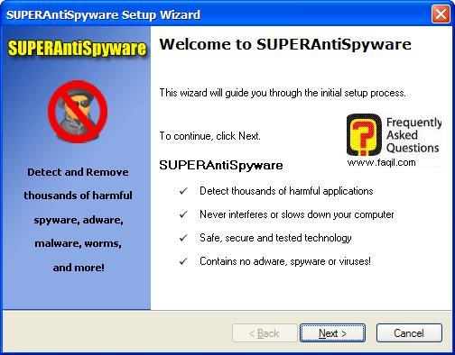 מסך הגדרות ראשוניות לתוכנה, SuperAntiSpyware Free Edition  