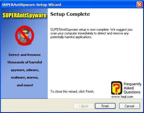 סיום הגדרות ראשוניות, SuperAntiSpyware Free Edition  