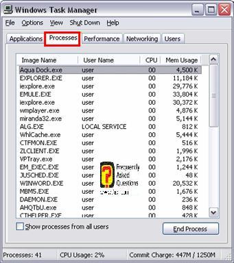תהליכים, במנהל המשימות 