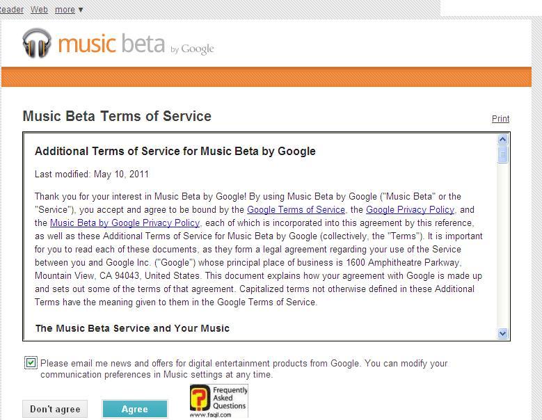 גוגל מוזיקה-תנאי השימוש