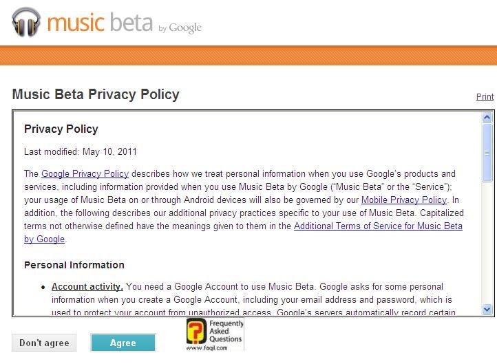 גוגל מוזיקה-תנאי אבטחת השירות