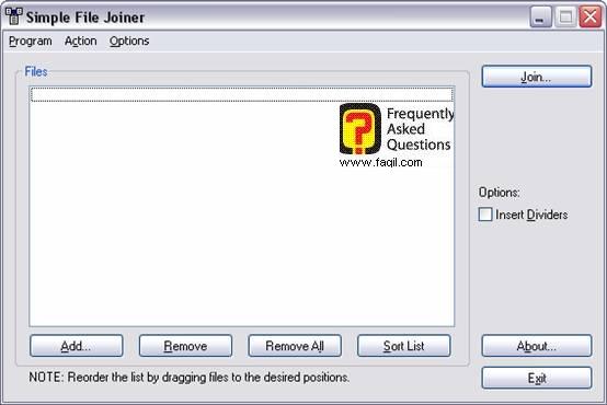מסך ראשי,תוכנת  simple file joiner 