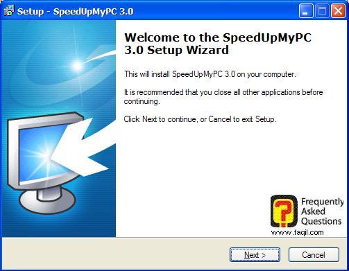 מסך ברוכים הבאים להתקנה,תוכנת SpeedUpMyPC