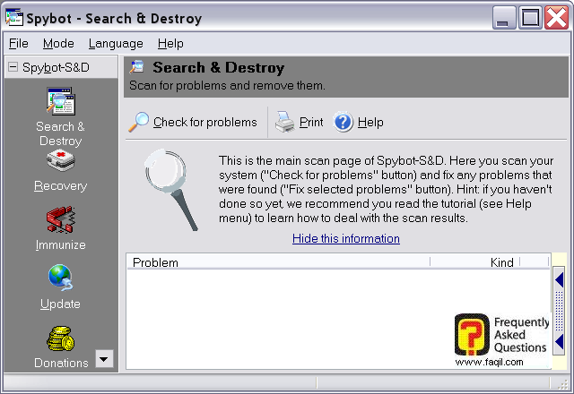 SEARCH &DESTROY -האופציה,Spybot Search & Destroy 1.3 