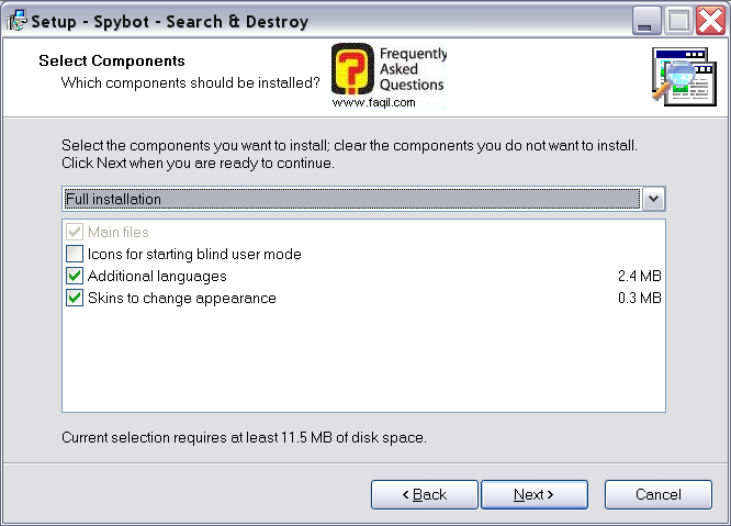מסך סוג התקנה,Spybot Search & Destroy 1.3 