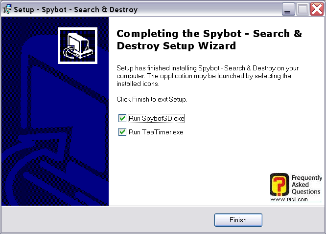 מסך סיום התקנה,Spybot Search & Destroy 1.3 