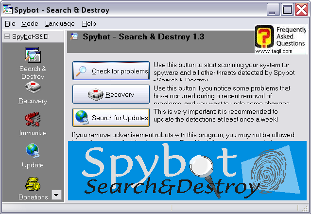 מסך ראשי,Spybot Search & Destroy 1.3 