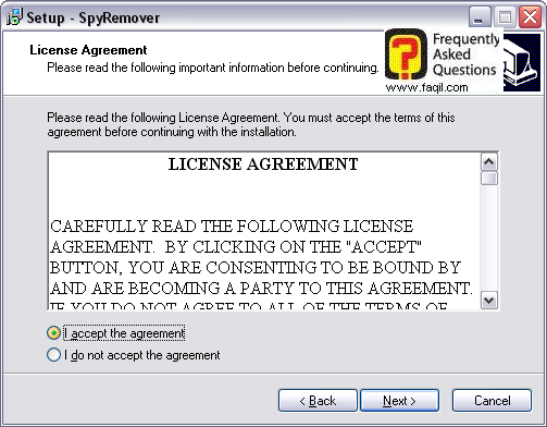 מסך הסכם הרישיון  להתקנה,תוכנת SPYREMOVER