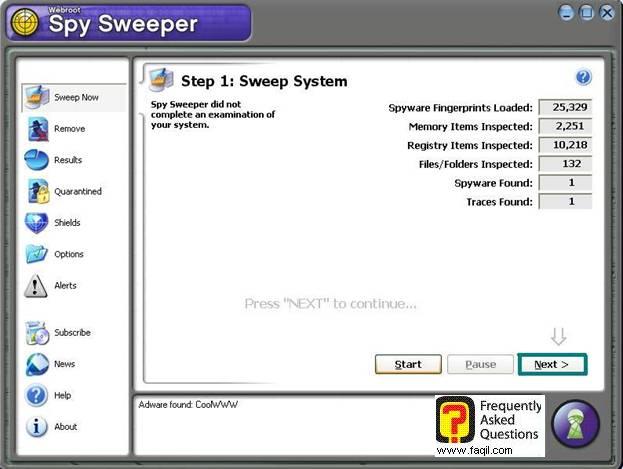 הסתיימה הסריקה,תוכנה Spy Sweeper