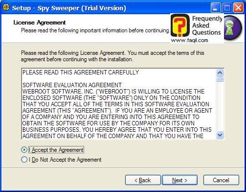 מסך תנאי שימוש  להתקנה,Spy Sweeper 5