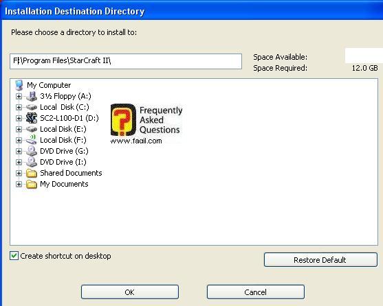 בחירת מיקום היעד להתקנה, בחרו בokלהתקנת המשחק  סטארטקראפ 2