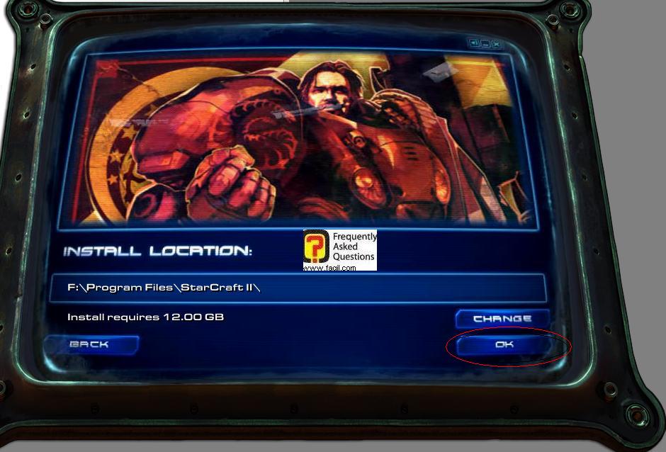 מראה לכם את המיקום שנבחר להתקנה, בחרו בok להתקנת המשחק  סטארטקראפ 2