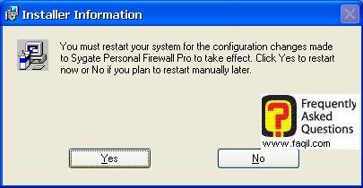 הפעלה מחדש של המחשב,Sygate Personal Firewall Pro 