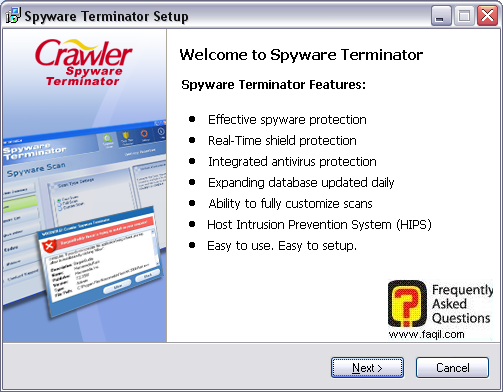 מסך ברוכים הבאים להתקנה,spyware terminator