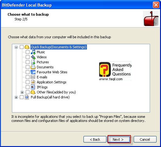 מסך ברוכים הבאים לגיבוי,BitDefender Total Security 2010