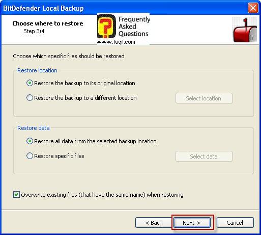 בחירה בקובץ שיחזור ,BitDefender Total Security 2010 