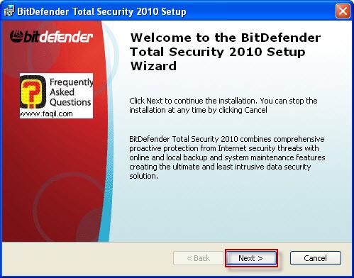 מסך ברוכים הבאים להתקנה,BitDefender Total Security 2010 