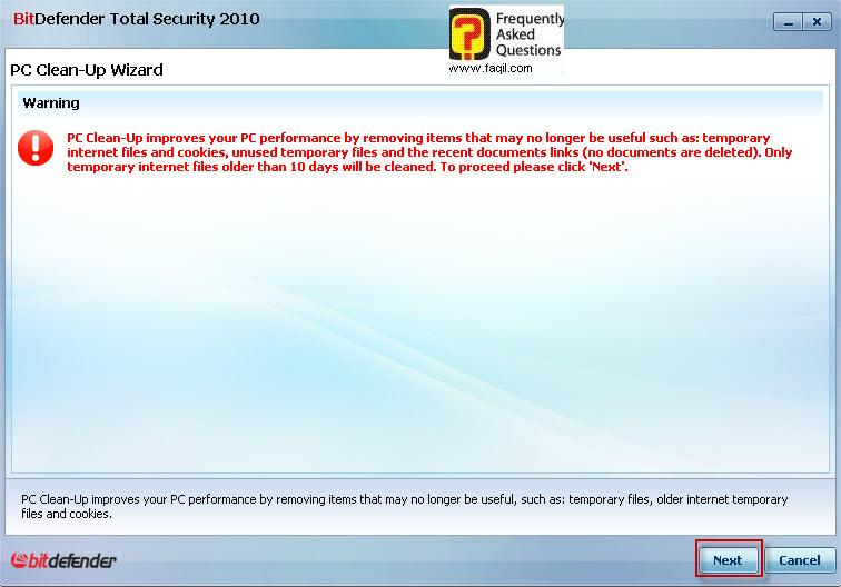 אזהרה ניקוי,BitDefender Total Security 2010