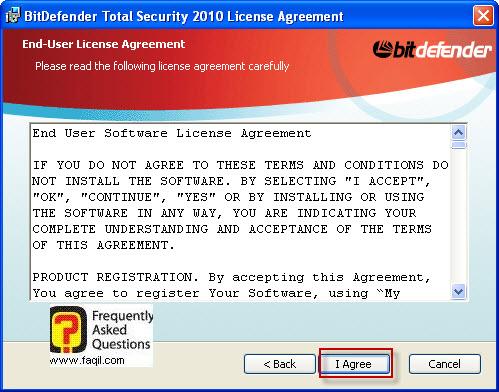 מסך הסכם הרישיון להתקנה,BitDefender Total Security 2010 