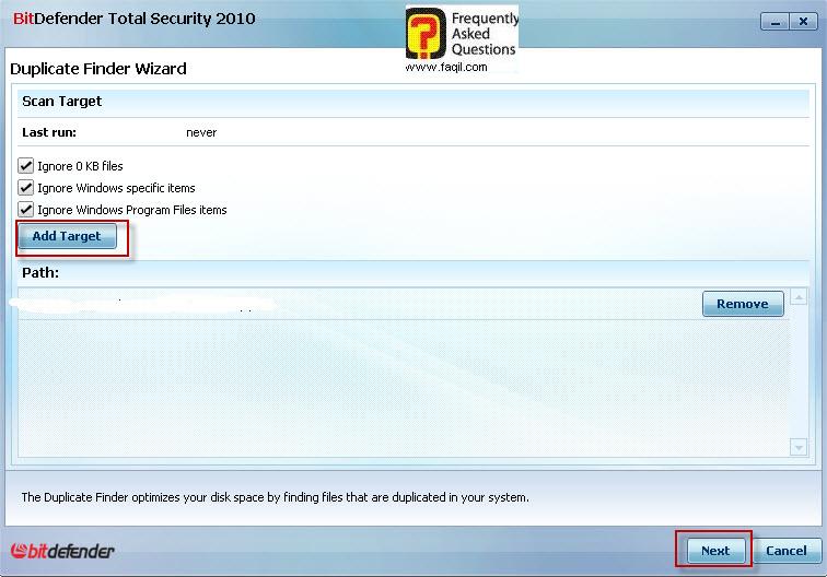 בחירה בDuplicate finder ,BitDefender Total Security 2010 