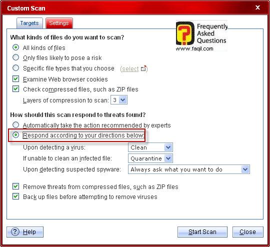 הגדרות סריקה מותאמת אישית, TrendMicro AntiVirus plus AntiSpyware 2010