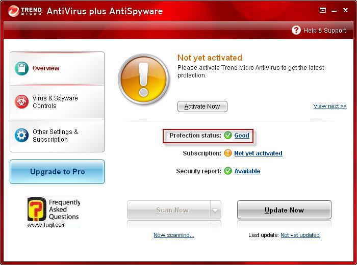 מסך ראשי-לאחר סריקה טוב, TrendMicro AntiVirus plus AntiSpyware 2010