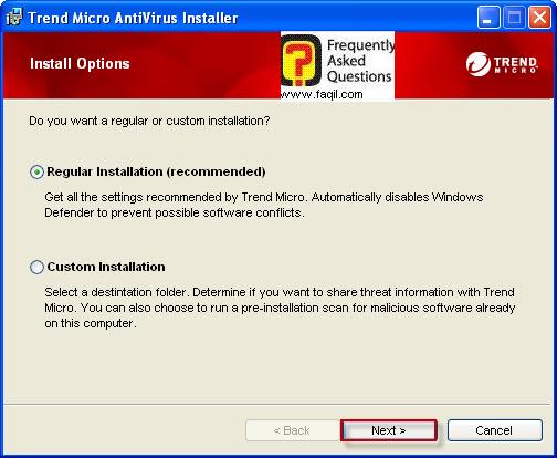 סוג ההתקנה-רגילה, TrendMicro AntiVirus plus AntiSpyware 2010