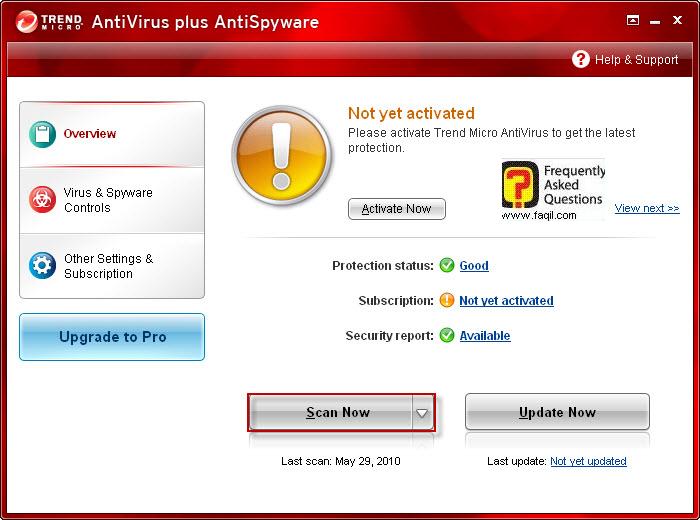 מסך ראשי , TrendMicro AntiVirus plus AntiSpyware 2010
