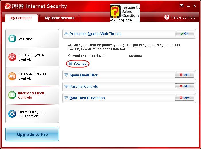 הגעה הגדרות בדיקת מזיקים באתרי אינטרנט,Trend Micro Internet Security 2010