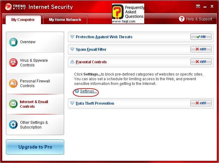 הגעה הגדרות בקרת הורים,Trend Micro Internet Security 2010