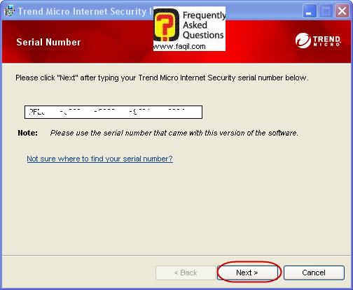 יש להקיש את הקוד הסיריאלי שקיבלתם ,Trend Micro Internet Security 2010