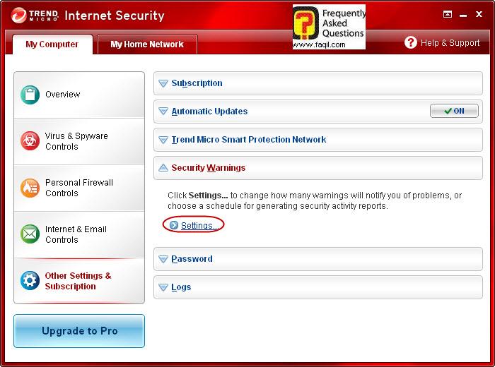 הגעה להתראות אבטחה ,Trend Micro Internet Security 2010