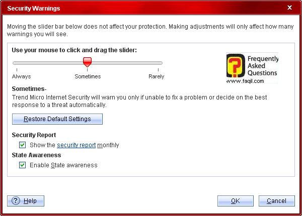 התראות יופיעו לפעמים,Trend Micro Internet Security 2010