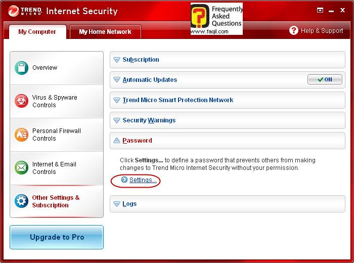 הגדרת סיסמא לאנטיוירוס+חומת אש ,Trend Micro Internet Security 2010