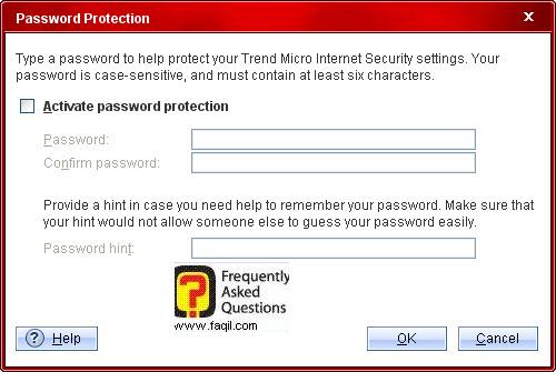 בחירת סיסמא, והקשה חוזרת על הסיסמא,Trend Micro Internet Security 2010