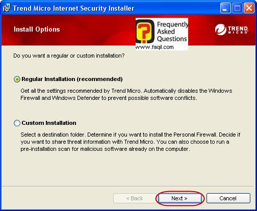 בחרו סוג התקנה רגילה ,Trend Micro Internet Security 2010