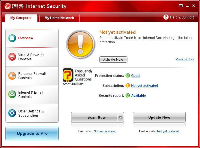 מסך ראשי ,Trend Micro Internet Security 2010