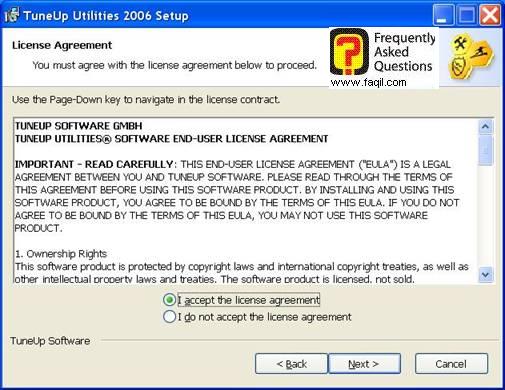 מסך הסכם הרישיון להתקנה,TuneUp Utilities 2006