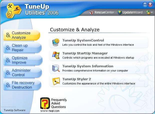 תפריט ראשי,TuneUp Utilities 2006