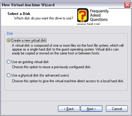 בחרו ב-Create a new virtual disk ,תוכנת Vmware  